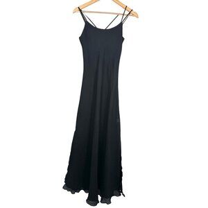VTG Just Choon Dress‎ Y2K 90s Strappy Scoop Neck Ruffle-Hem Black Sz S